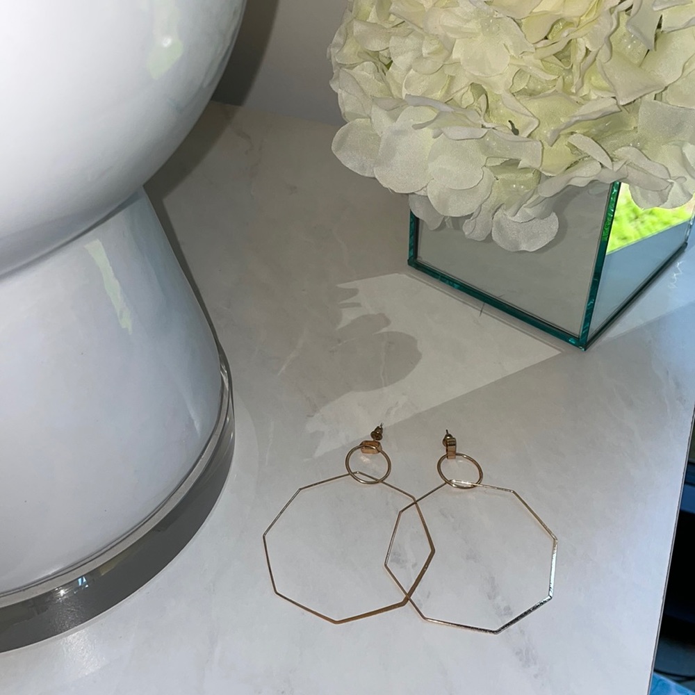 Forever 21 rose gold dangle octagon hoops